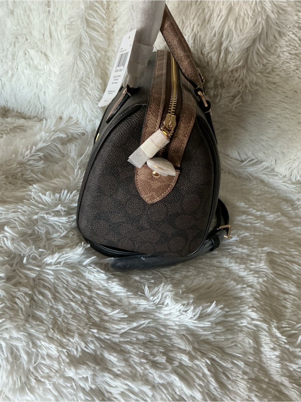 Coach Rowan Satchel in blocked signature canvas in walnut with Gold Accents - Picture 5 of 6